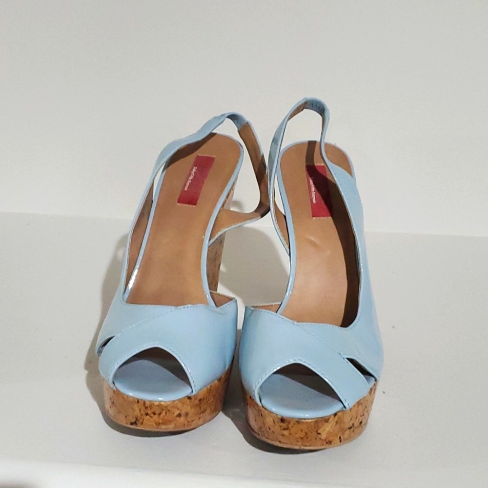 Light Blue Patent Leather Sling Back Sandals